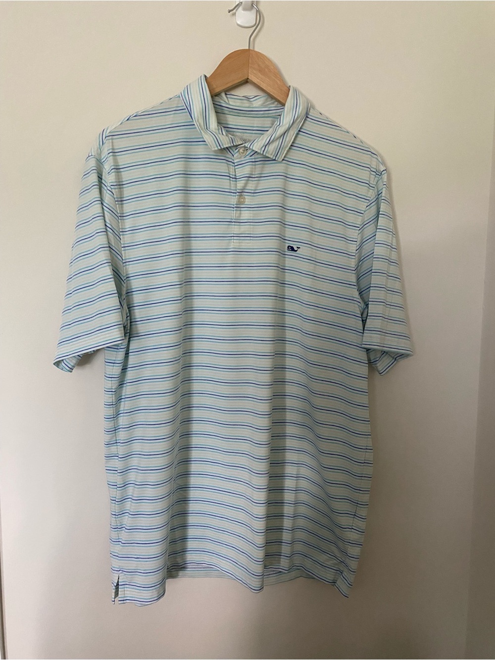 Vineyard Vines Performance Polo Mens L White Blue Turquoise and  Lime Stripes